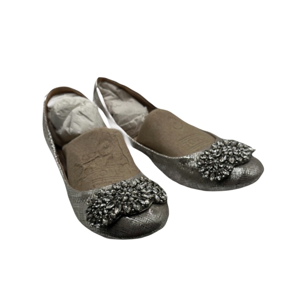 ANTONIO MELANI Sz 6 1/2 Silver Embellished Flats Ballet